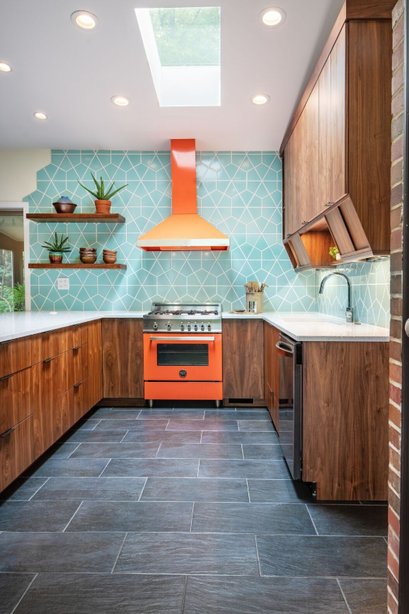 1950 S Mid Century Modern Kitchen, Mid Century Modern Granite Countertops