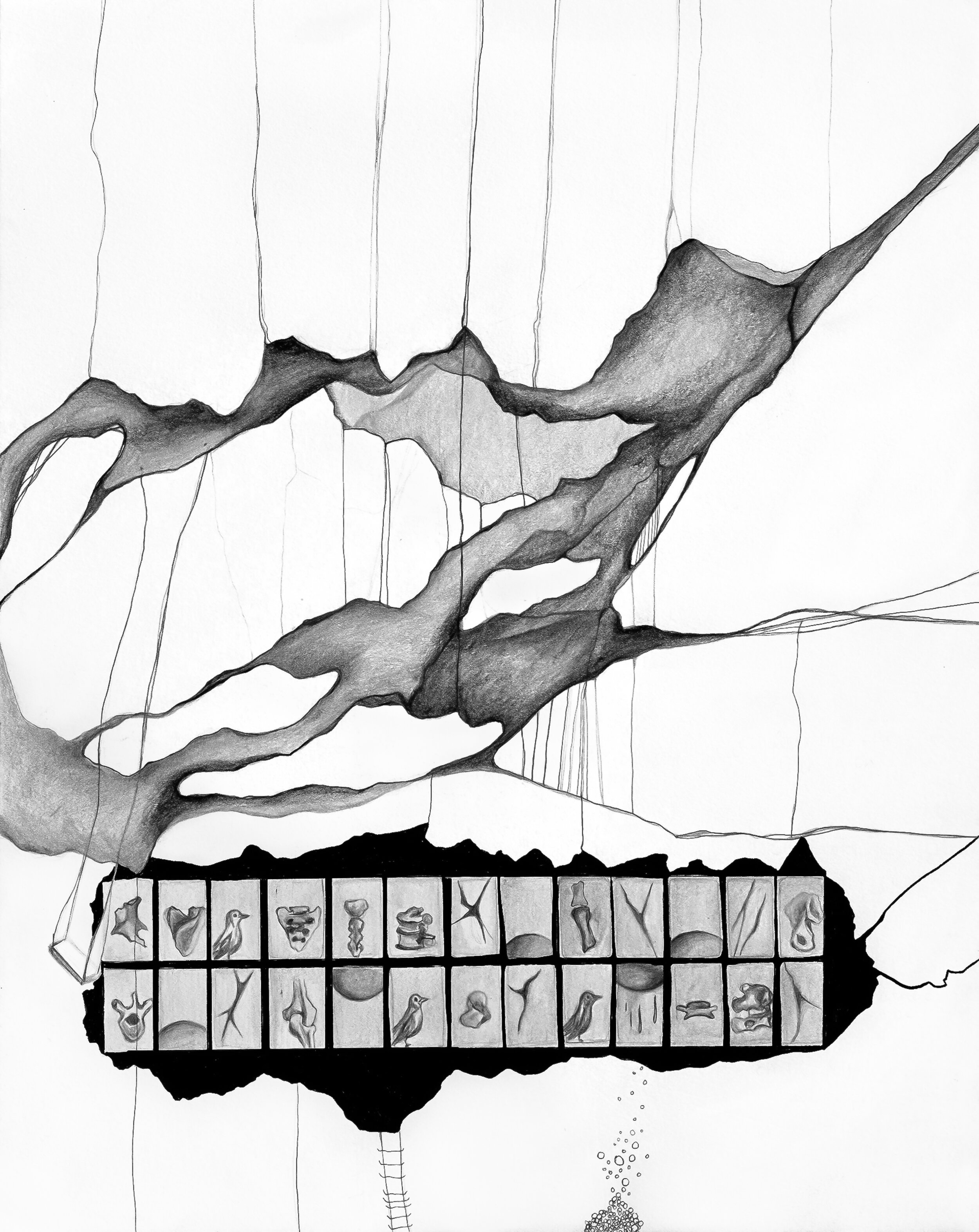 Copy of lay me down, pieces. graphite and ink on paper, 11x17"