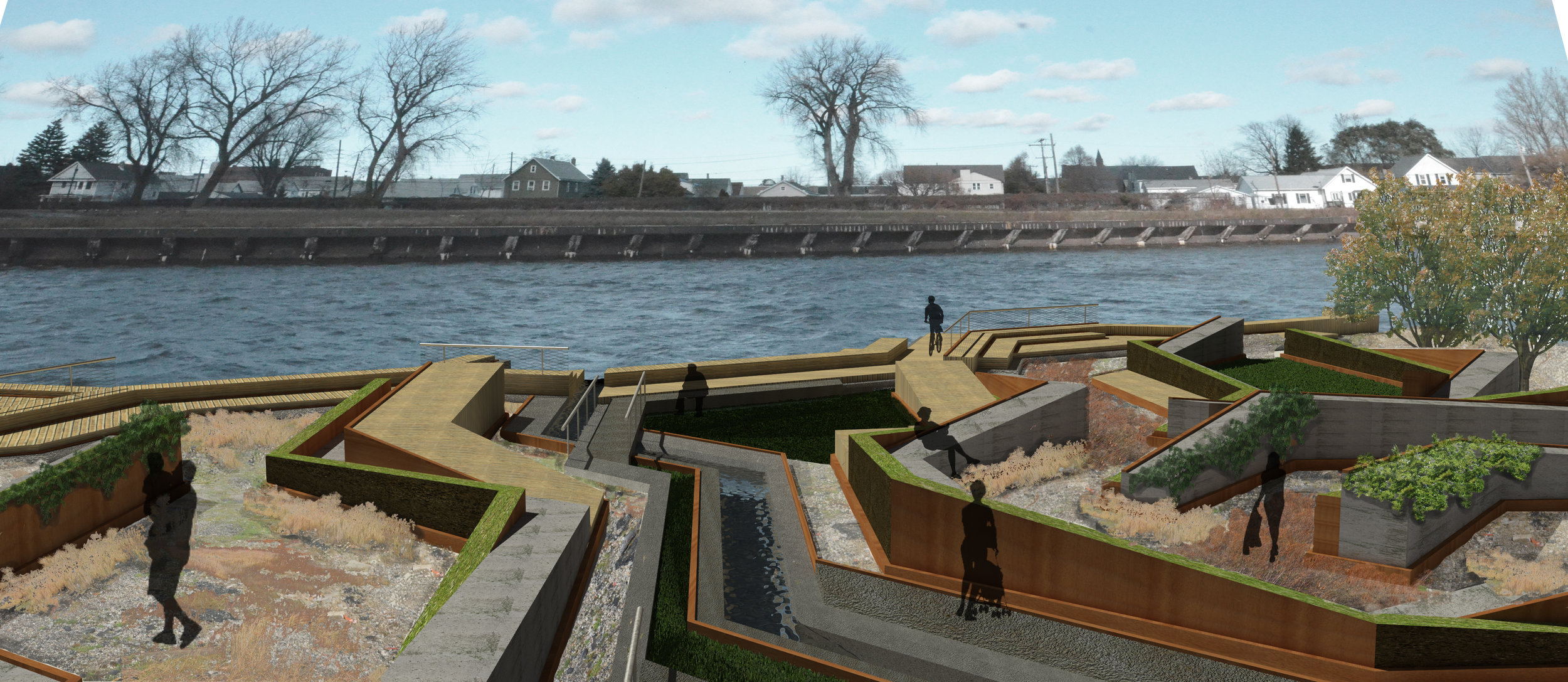Bringing the river through the site integrates the park spaces with the greater ecosystem