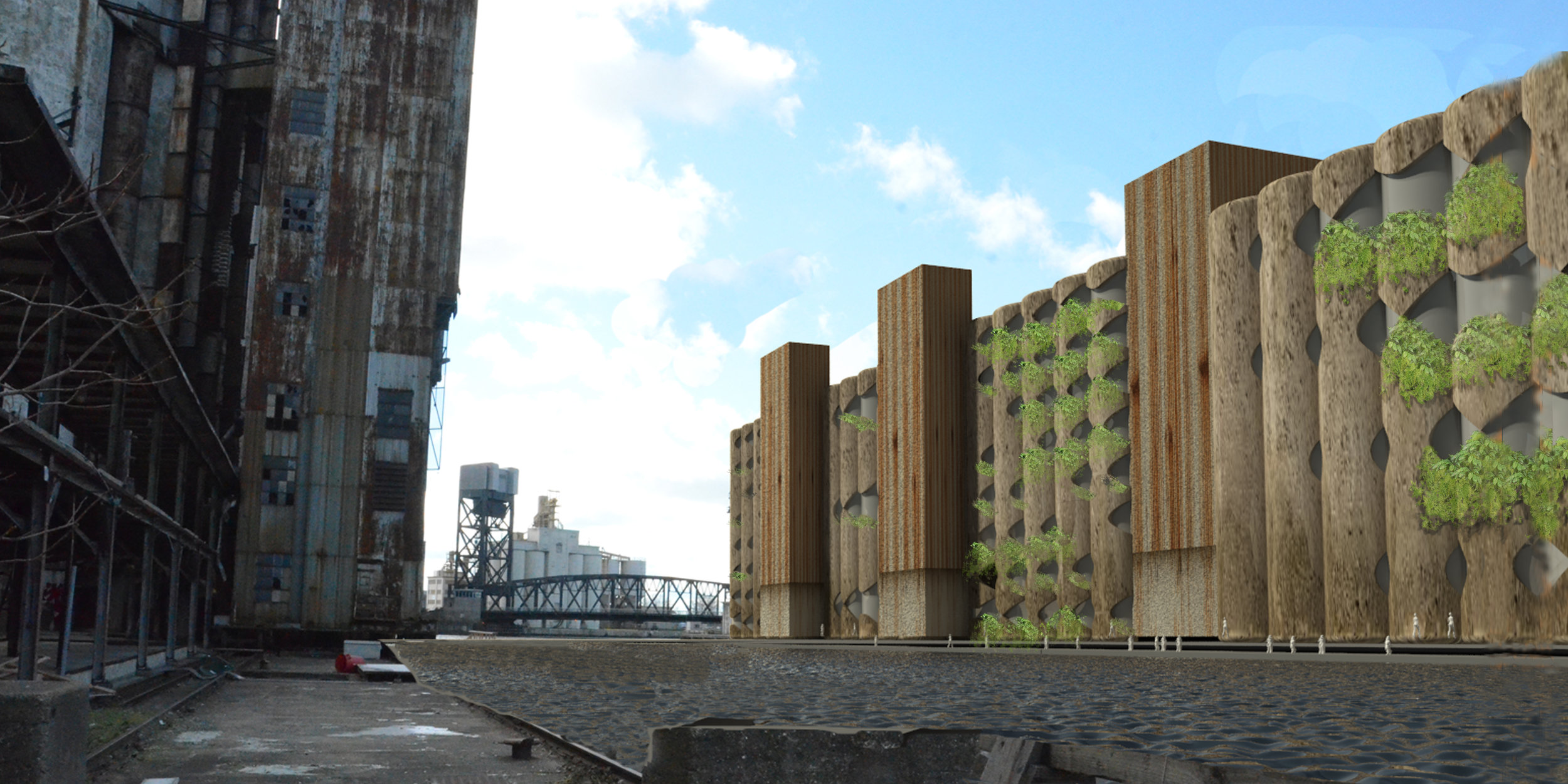 Vertical gardens spill out into the sun through parametrically generated penetrations into the monolithic silos
