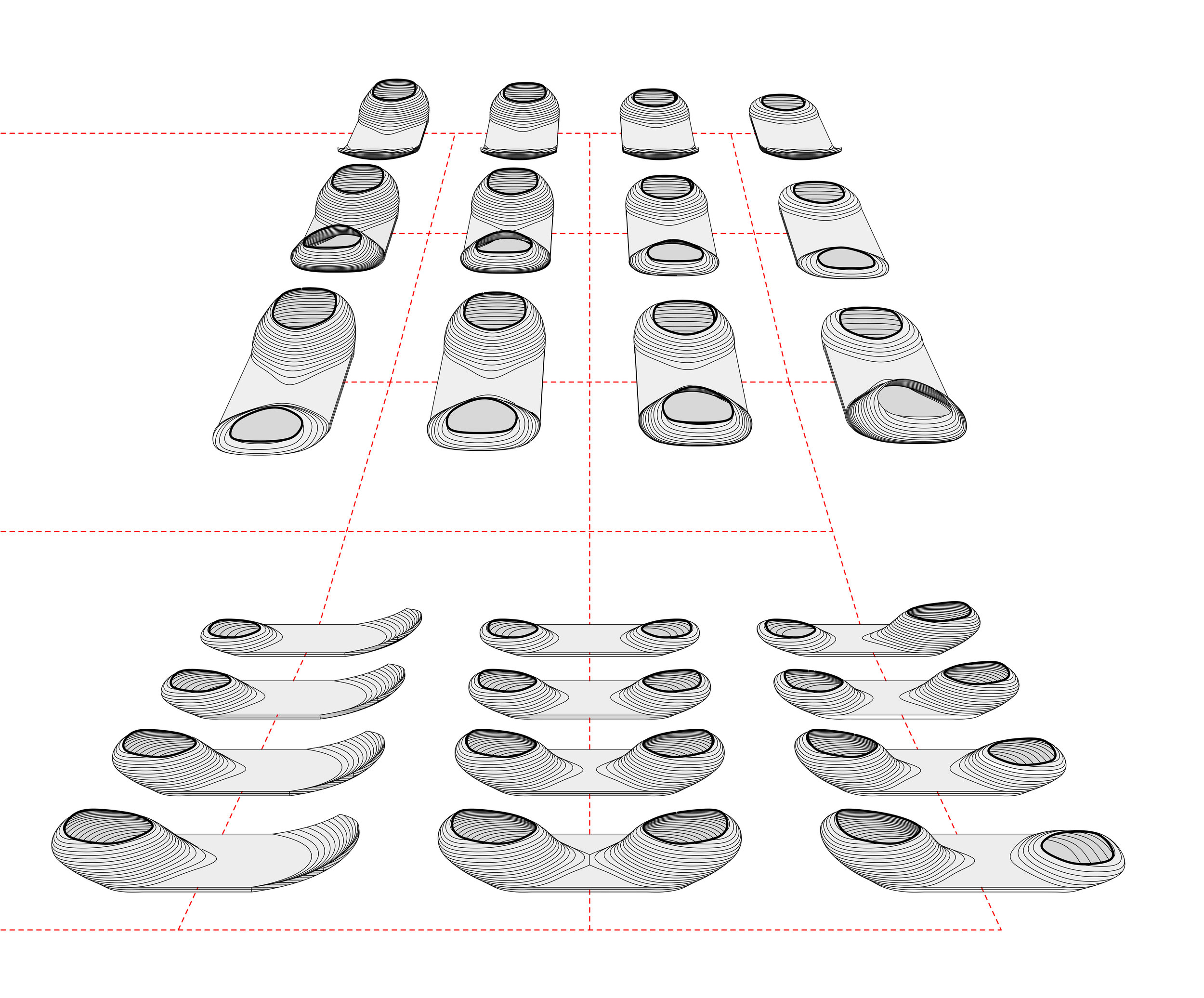 Design diagrams of the geometric variation of the planter platforms