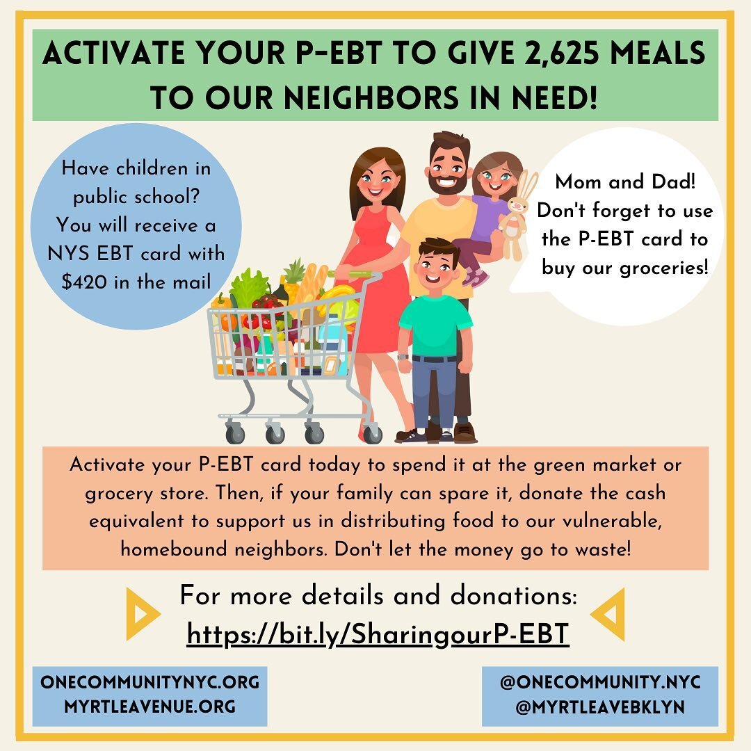 Help us help our friends at One Community food program!
#crownheights #brooklyn #change #love  #community 

Activate your P-EBT to give 2,625 meals to your neighbors in need!
Soon, New York families with a child in public school will receive a NYS EB
