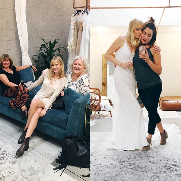 Your support system is just as important as your wedding dress β€οΈ We arrived at the showroom after some brunch and bottomless mimosas. Let's just say it was a good time for all. Highly recommend indulging in a few drinks before you go for a confidence boost, but ONLY IF you take lots of photos so you can give it your best judgement afterwards. It's a big decision! You don't want to pick the wrong dress just because you had one too many mimosas. 
