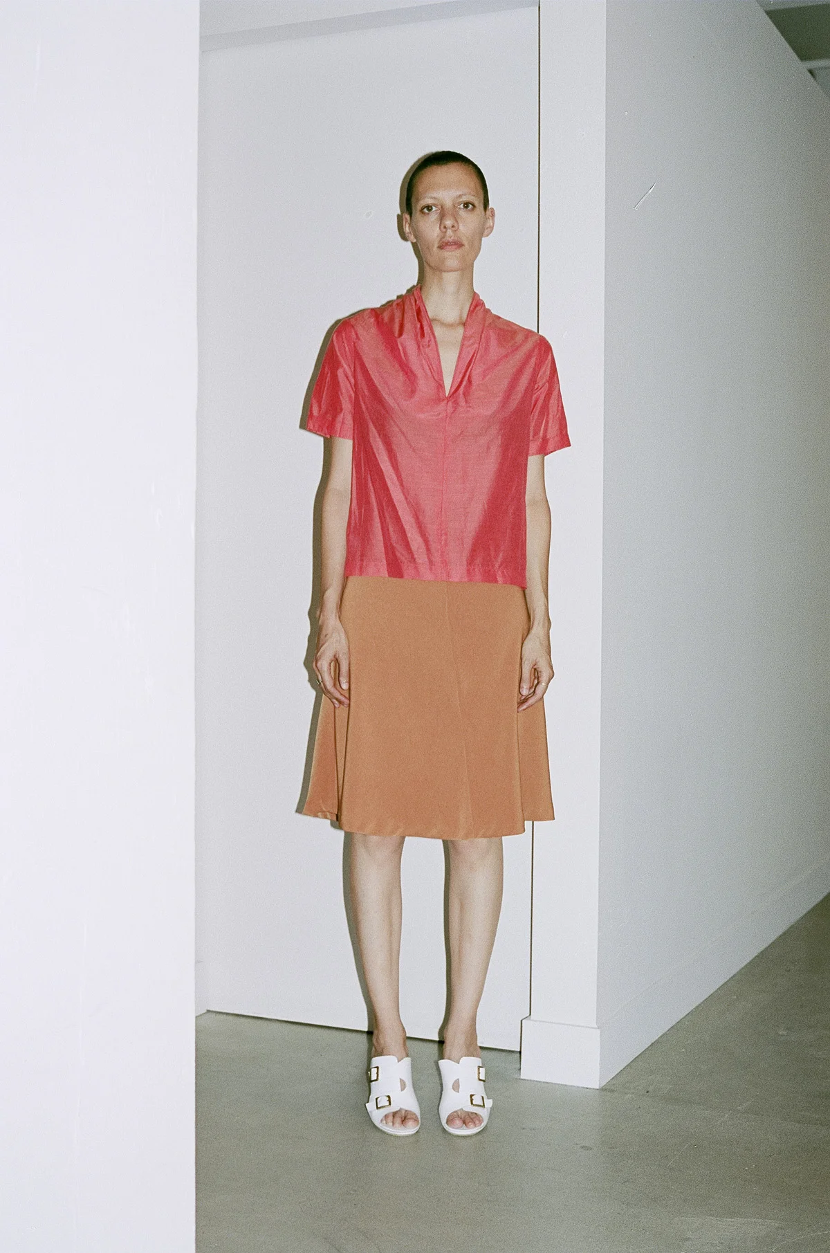 008 - Blouse soie coton couleur  corail