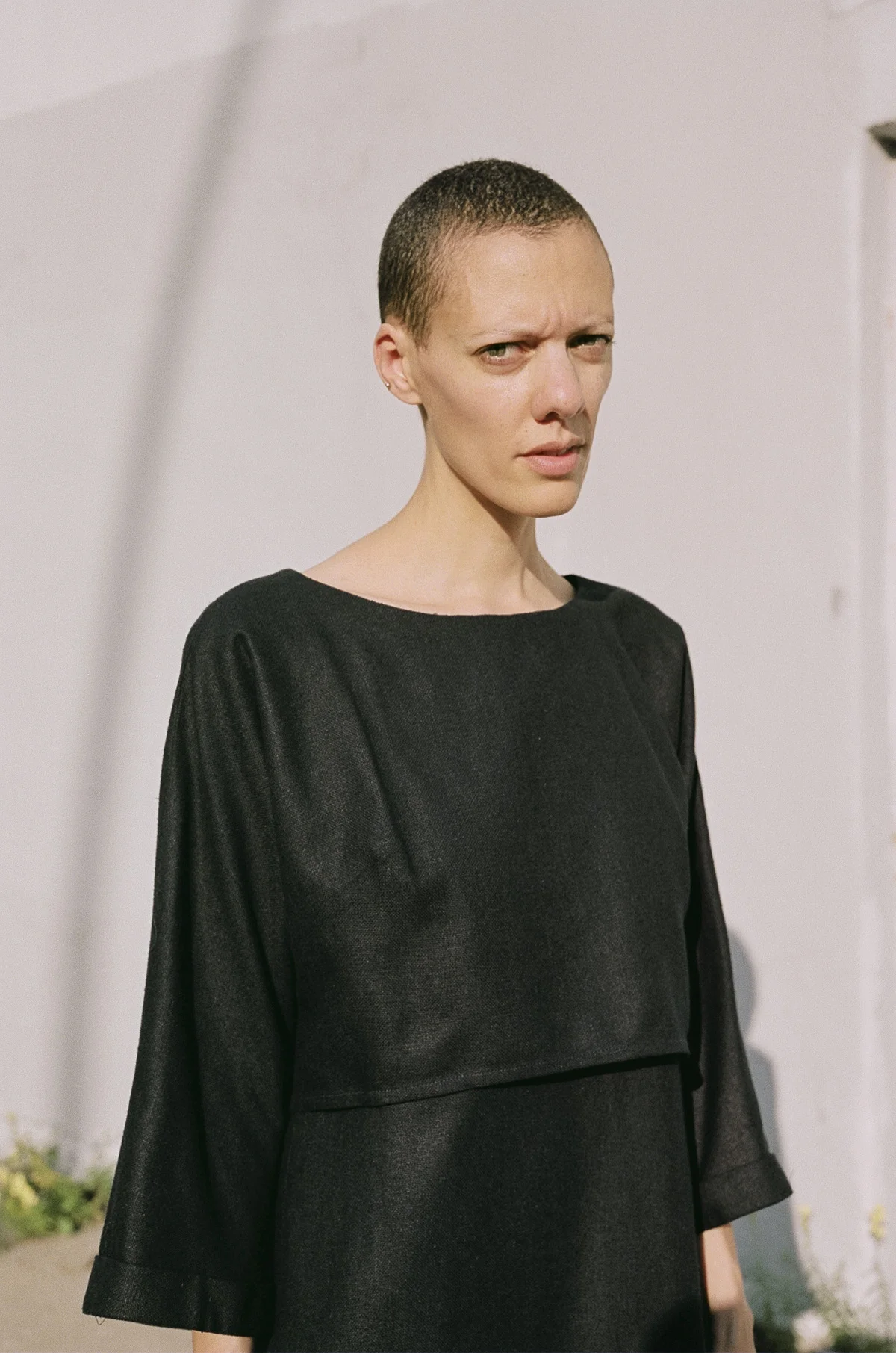 010 - Robe soie brute à étage Marine