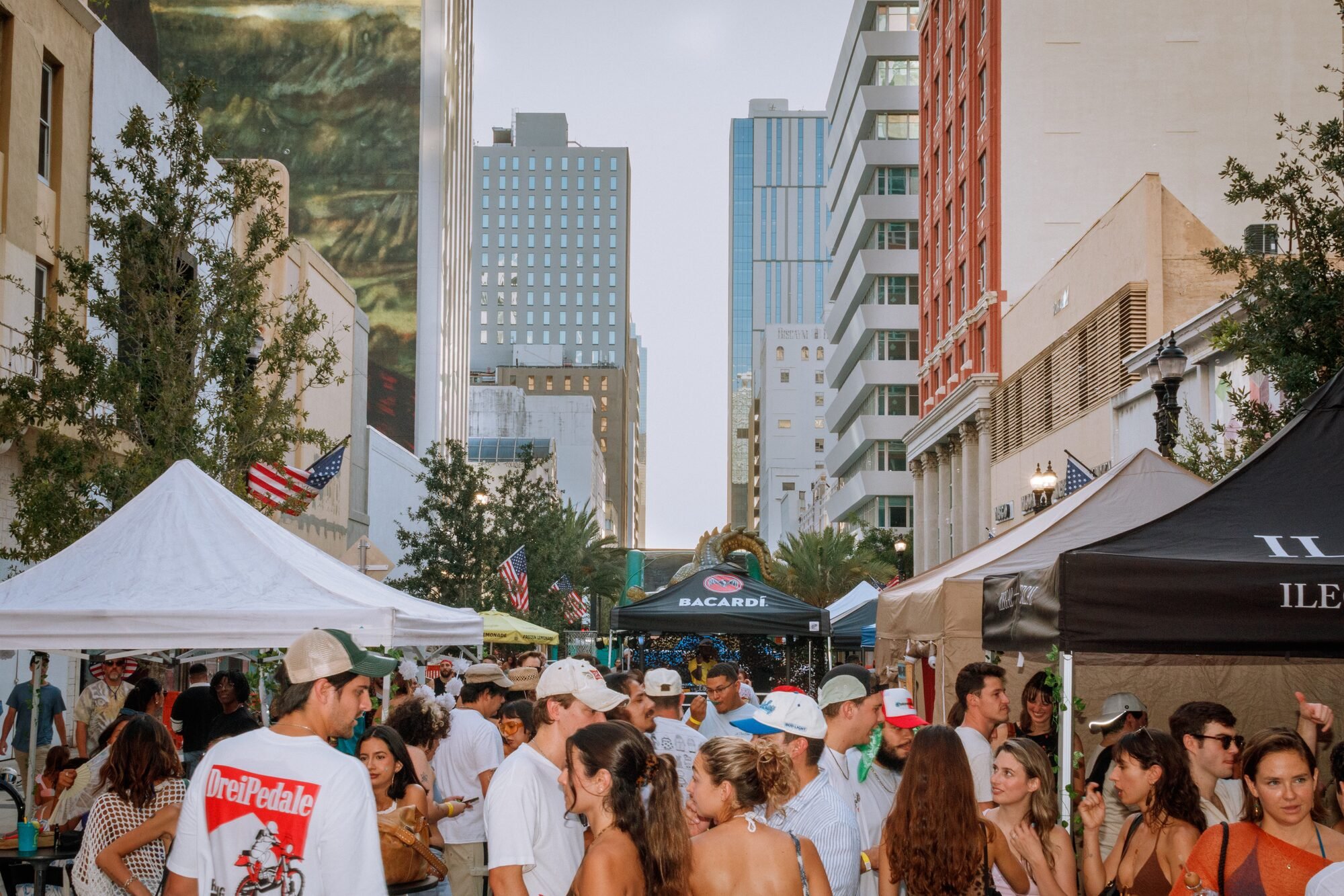 Crowd filling Flagler Street at the Over Under block party in downtown Miami