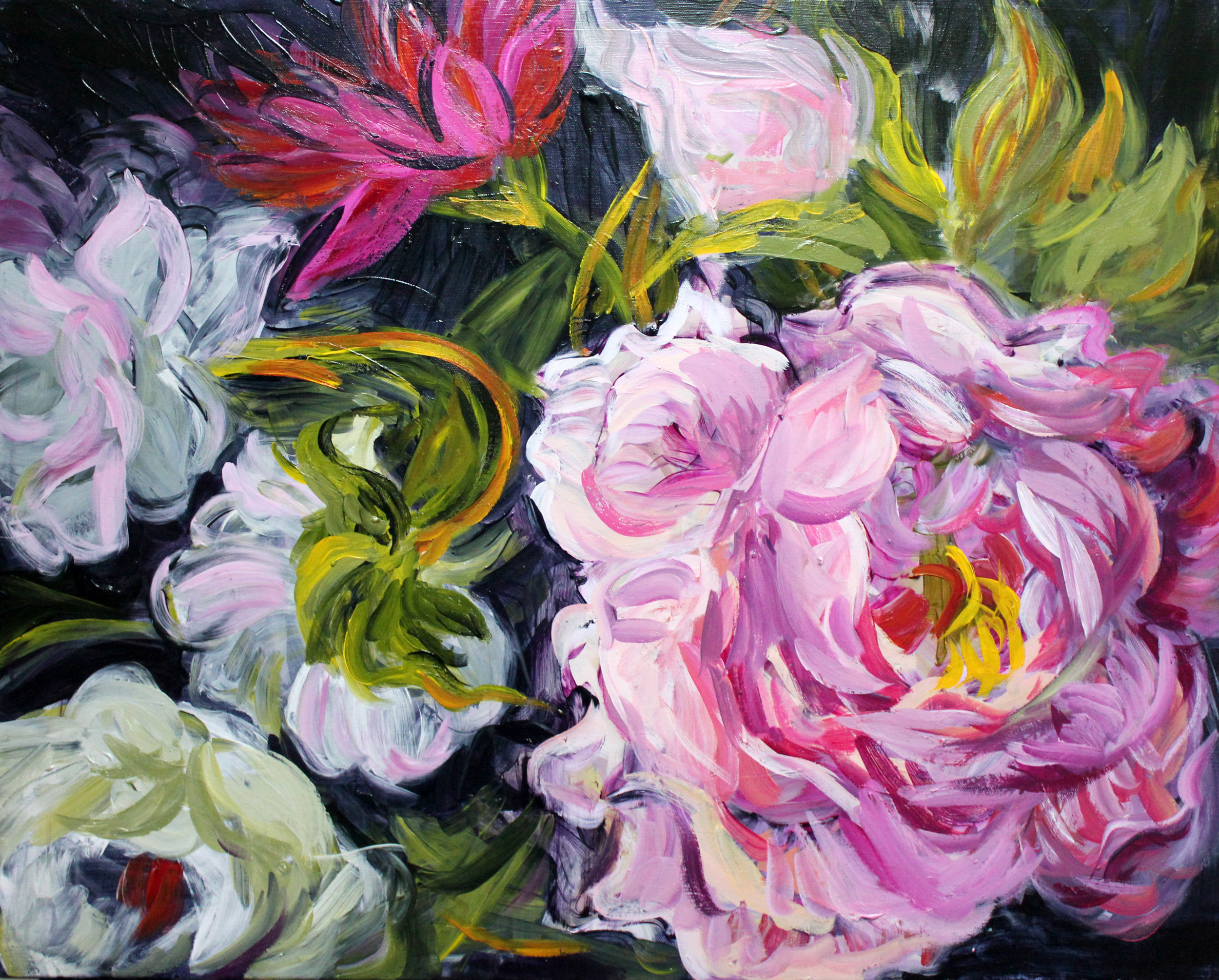 Peonies on Black 24' x 30'