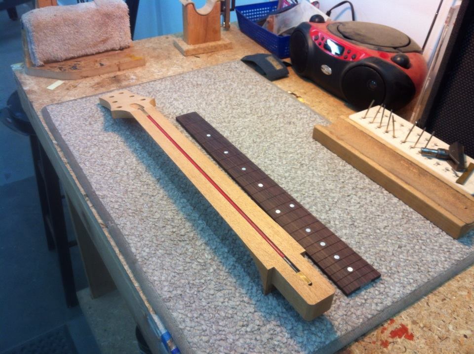 Truss rod secured and ready to glue on fretboard.