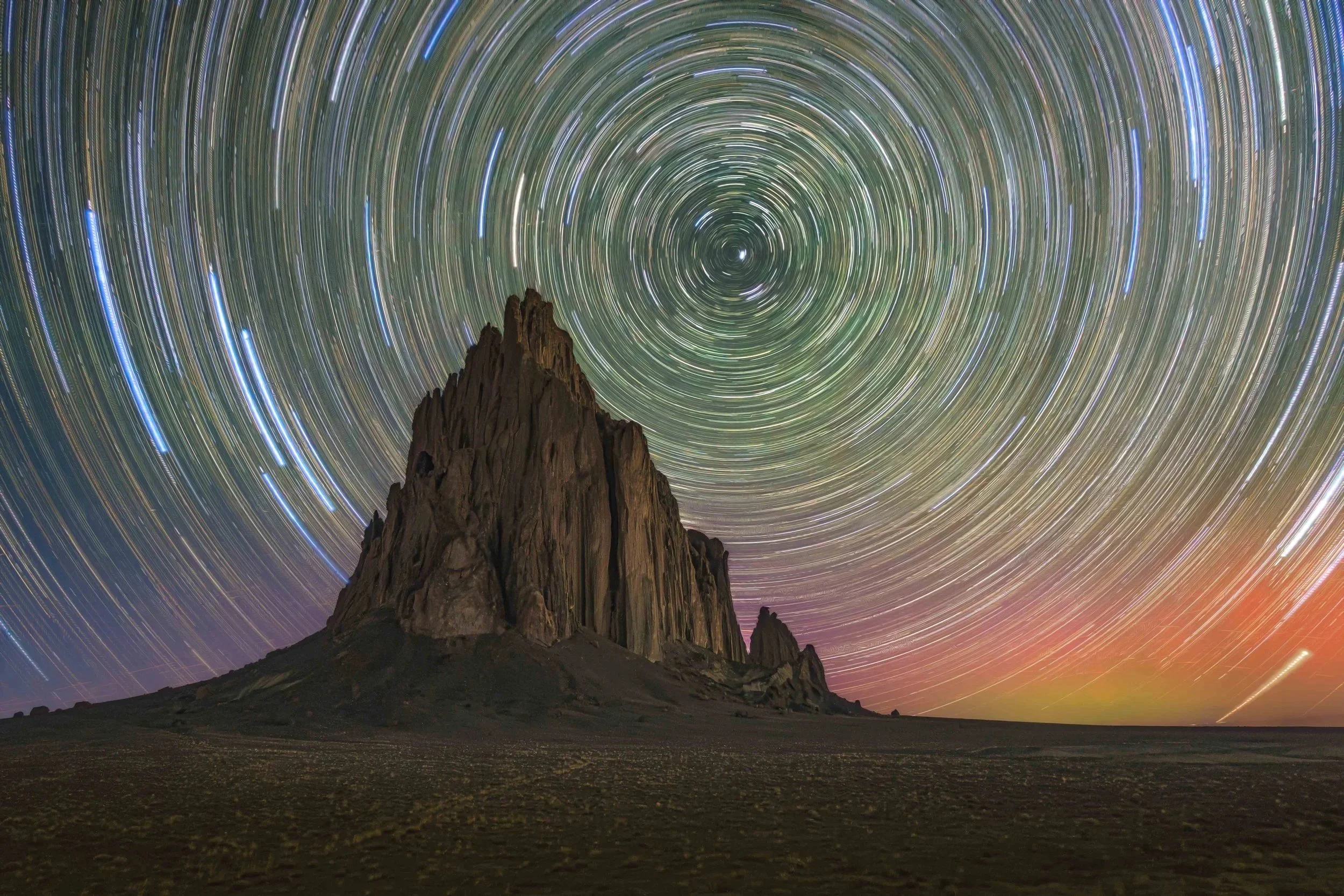 Star trails at Shiprock, New Mexico