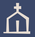 Icon of a church with a cross on top, a triangular roof, and a door in the center.