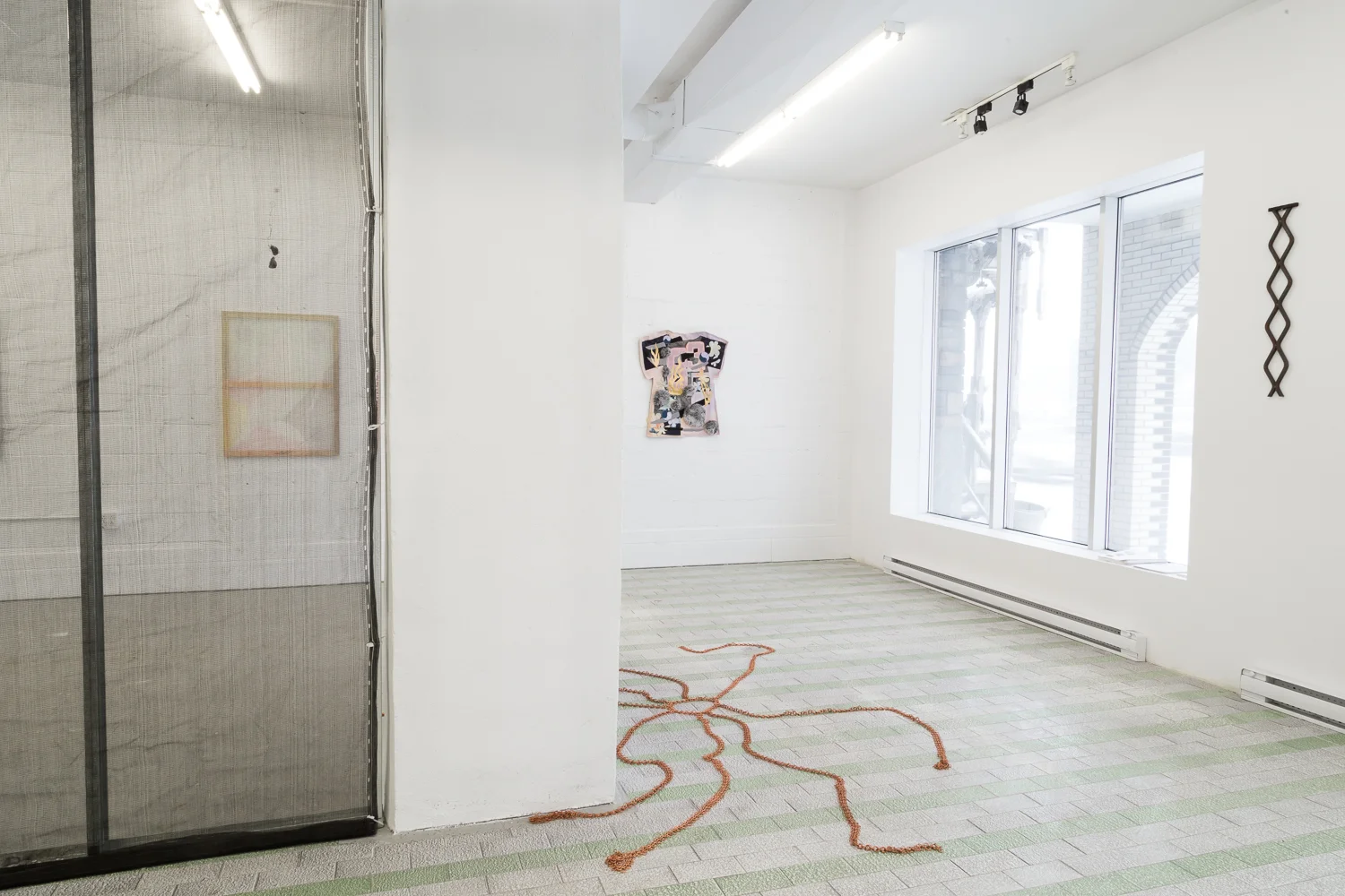 Installation View, Four Pillars, 2018 © Sandra La Rochelle. Courtesy of L'INCONNUE. Left to right: Laurie Kang's In Form and Ruin, 2017; Hanna Hur's Endless Spring vii , 2017; Hur's Mother ii, 2017; Zadie Xa's The Rabbit, the Knife and the Year of the Pig, 2017, Maia Ruth Lee's Acqua Alta, 2018. 