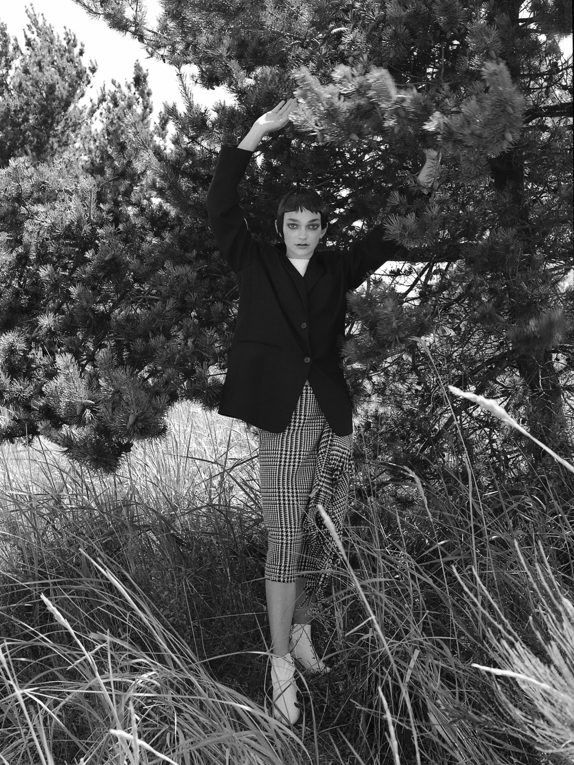 Skirt - Balenciaga, Blazer - Vintage (stylist own), T-shirt - Hanes