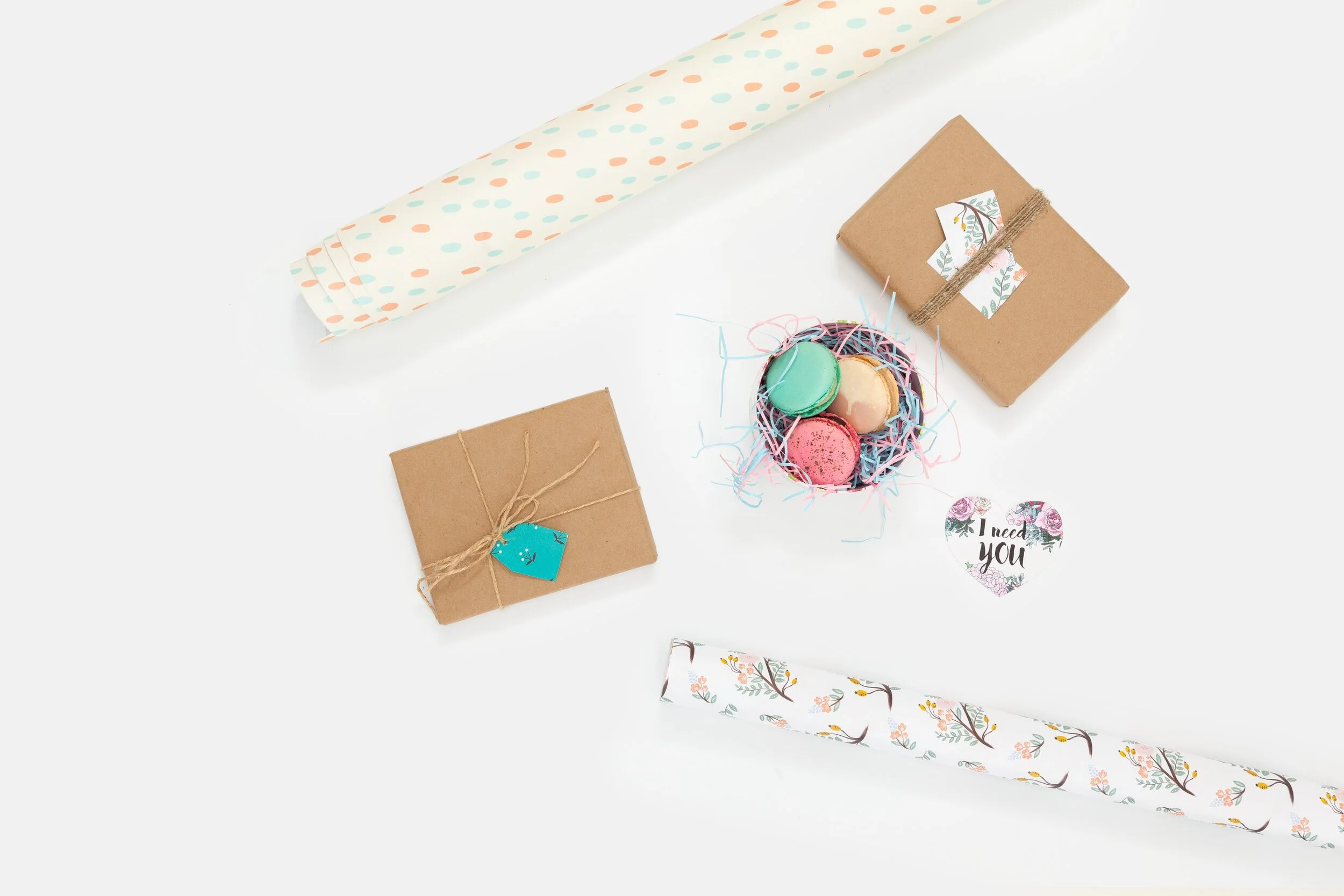 Pastel gift wrapping supplies