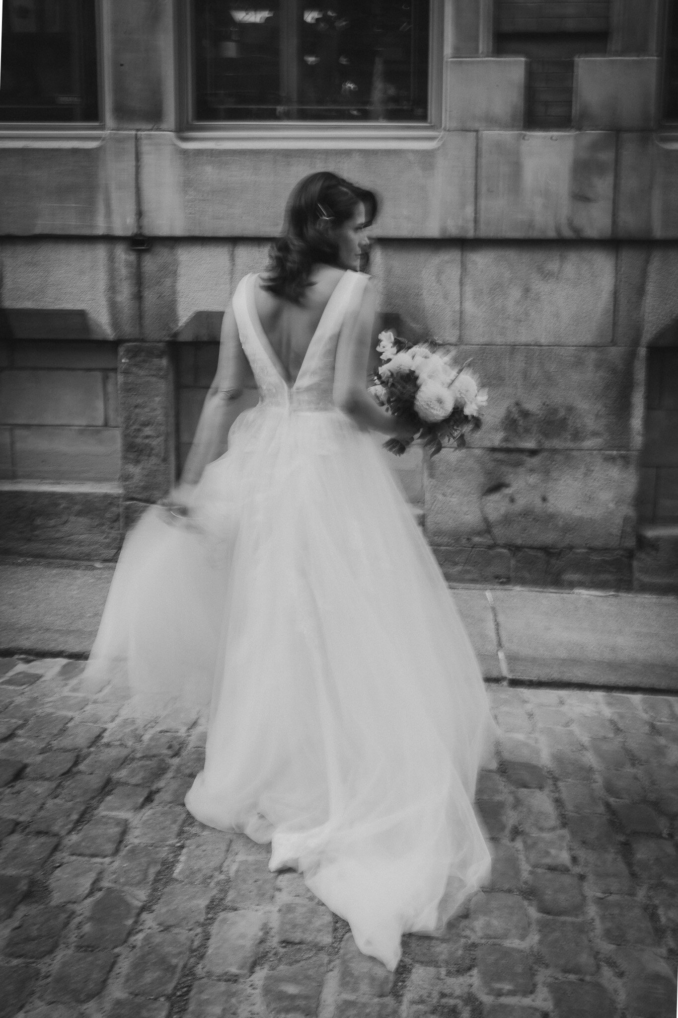 Bride poses in Old Port Vieux-Port Montreal