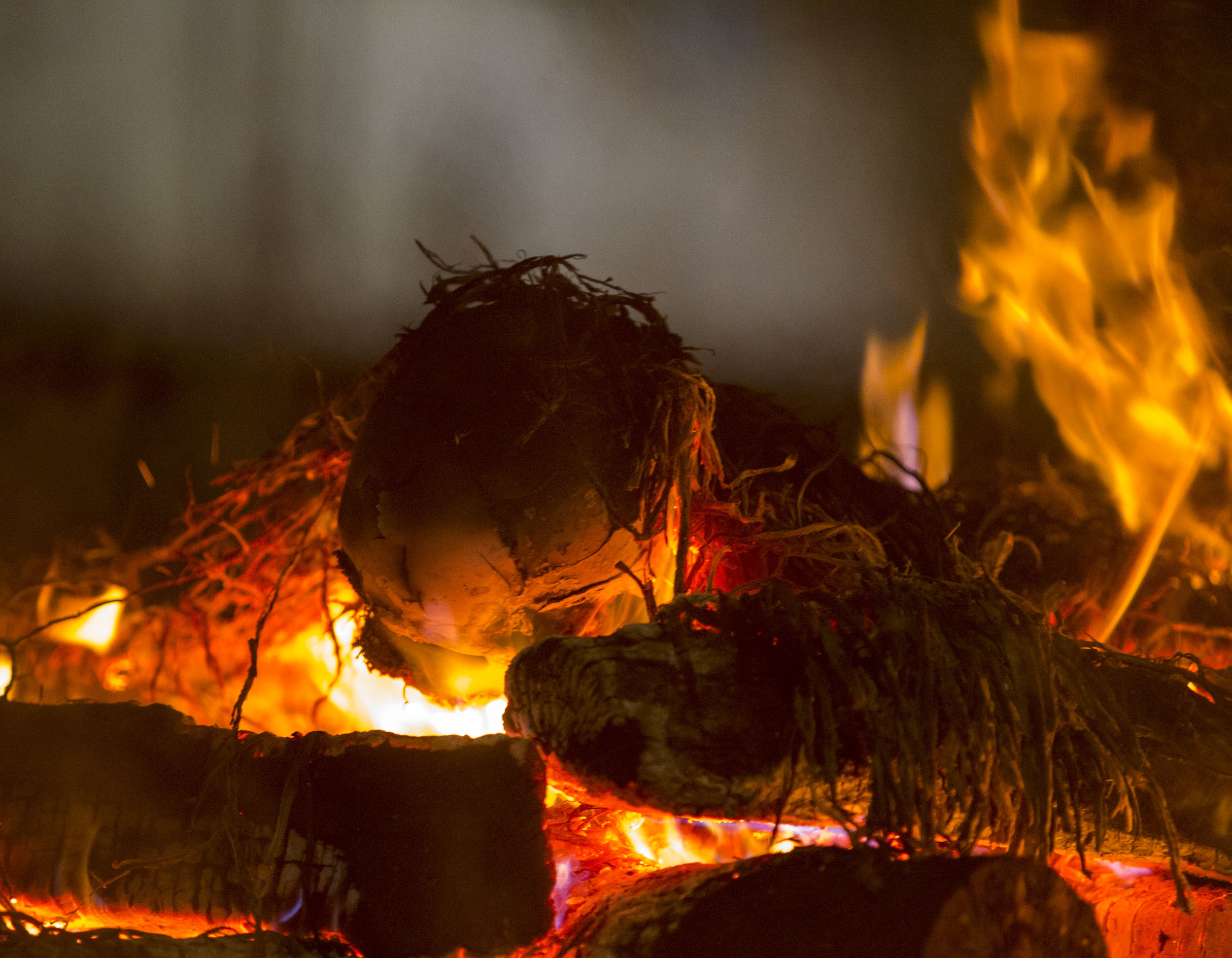  A skull burns during a cremation at Pashupati on May 23, 2016, in Kathmandu, Nepal. 