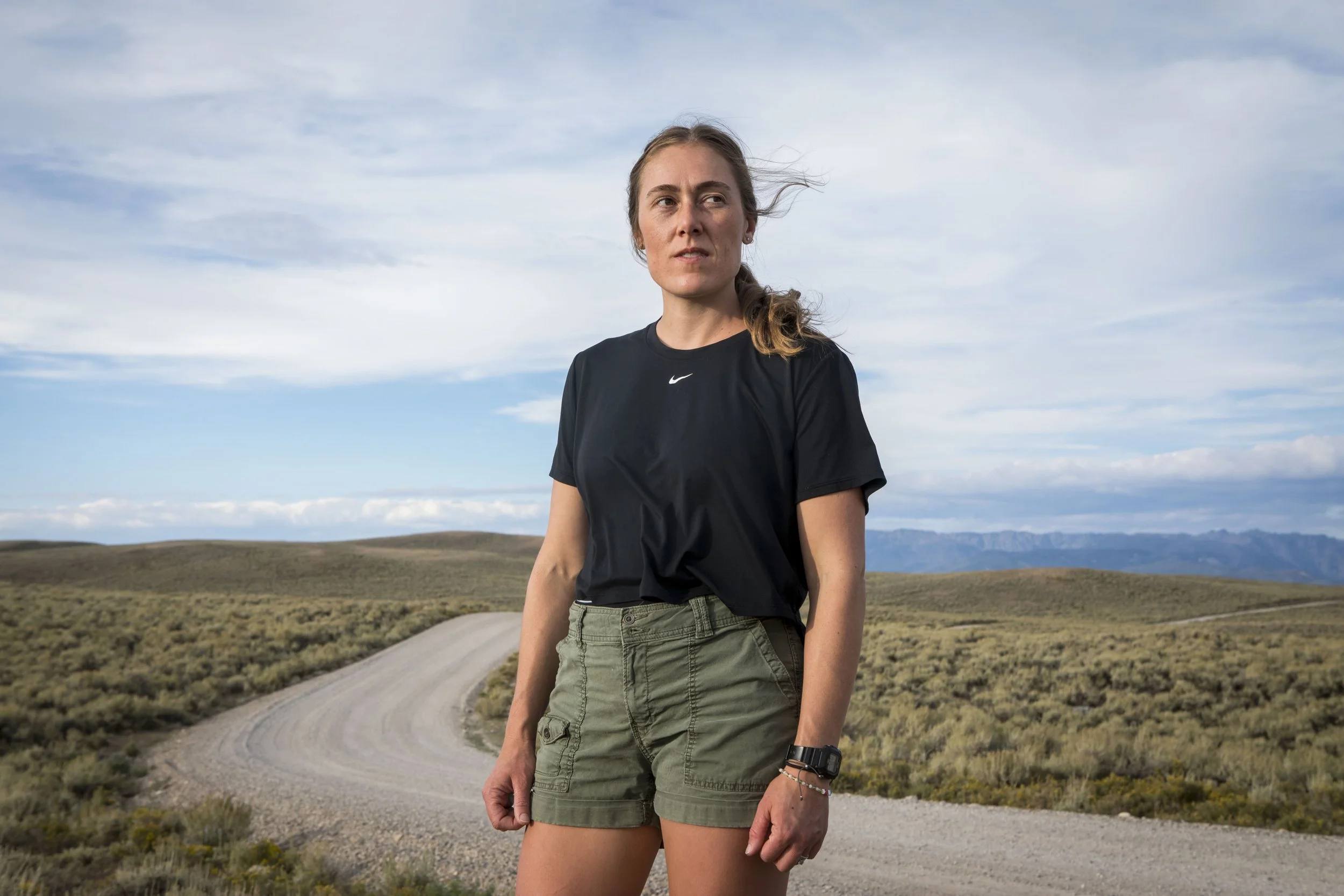  Heather Sterling poses for a portrait during a hike on Monday, Aug. 11, 2025, near Daniel, Wyo. Sterling experienced violent combat drills while training to be a game warden in Texas. 