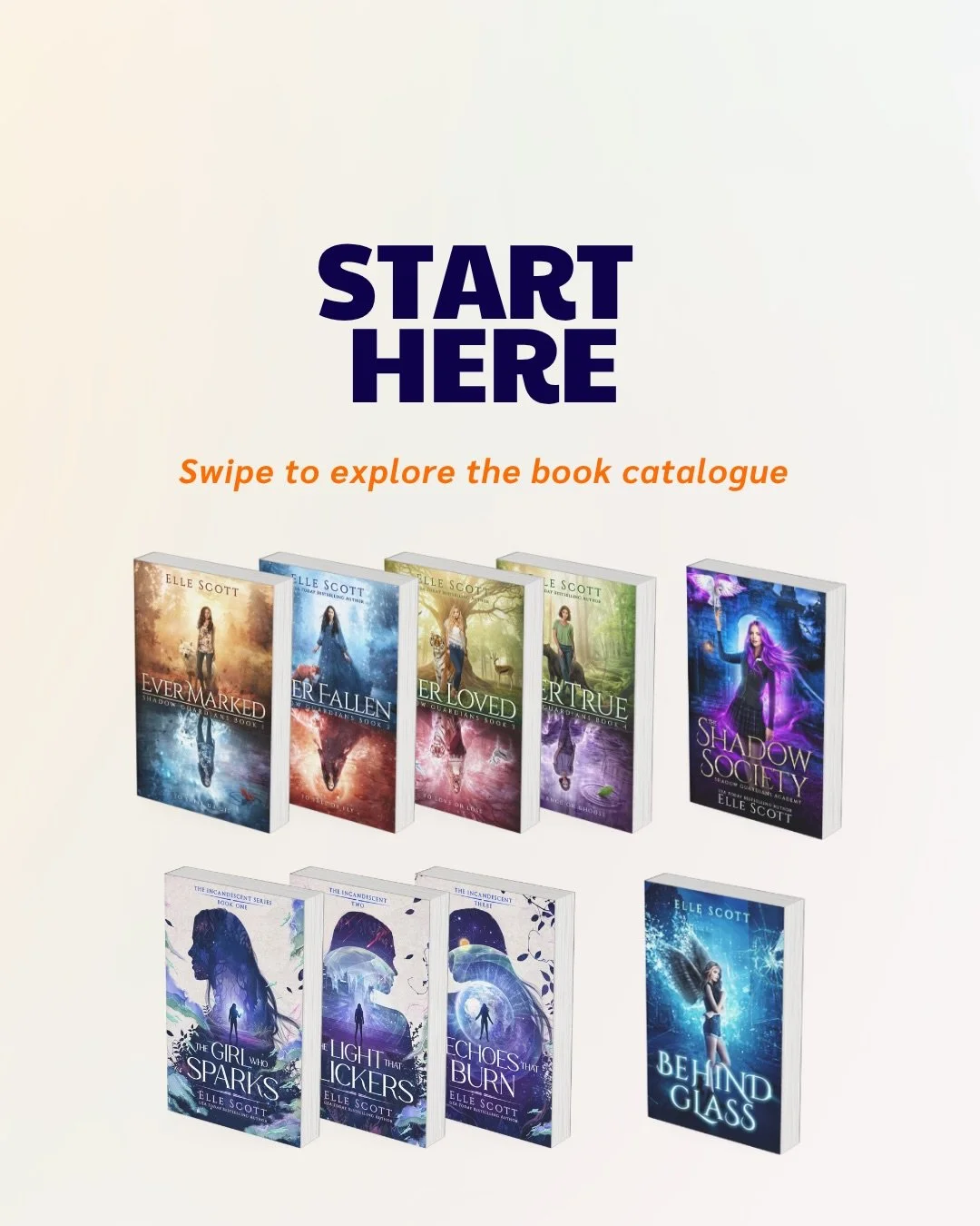 Here it is, the Elle Scott book haul.

🌀 THE SHADOW GUARDIANS SERIES 🌀
When Leila discovers a tattoo-like spiral on her arm, she is told she has been marked to become a shapeshifter.

Complete series!

*

🔮 THE INCANDESCENT SERIES 🔮
Three strong 