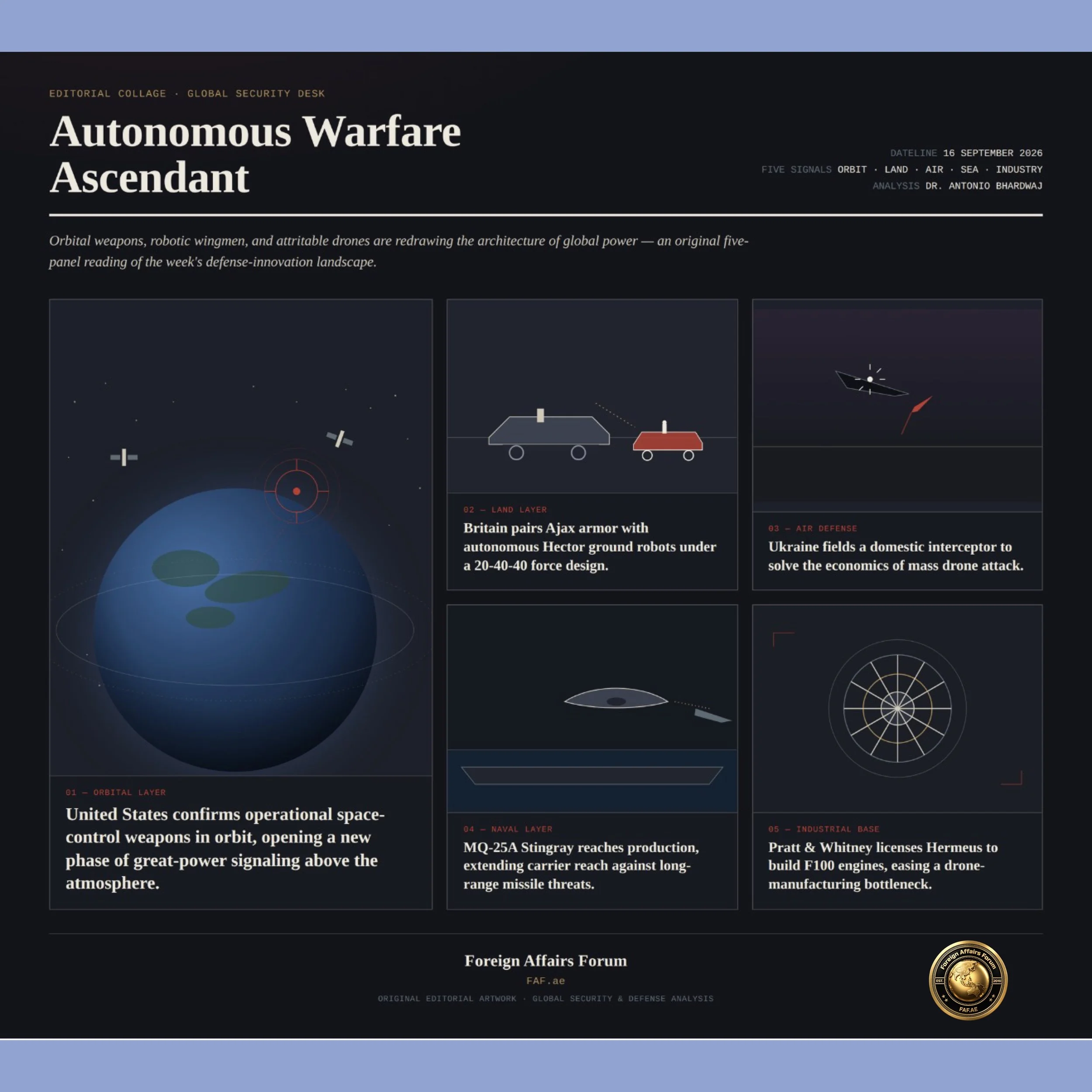 Autonomous Warfare Ascendant: How Orbital Weapons, Robotic Wingmen, and Attritable Drones Are Redrawing the Architecture of Global Power