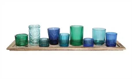 ASSORTED BLUE TEA LIGHT CANDLE HOLDER - 4 PACK (12 TEALIGHTS INCLUDED)