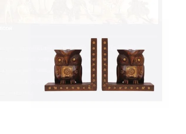 SET OF 2 ANTIQUE STYLE WOODEN BRASS OWL BOOKENDS