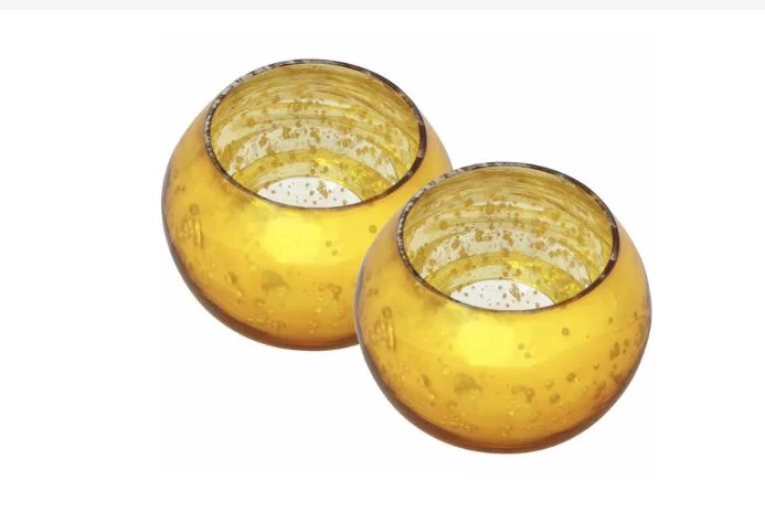 ANTIQUE STYLE GOLD MERCURY TEALIGHT CANDLE HOLDERS- SET OF 2