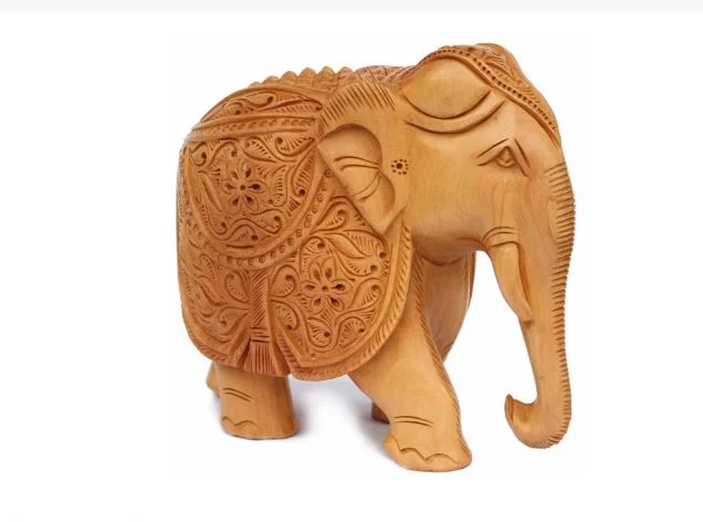 VINTAGE STYLE DECORATIVE WOODEN CARVED ELEPHANT STATUE