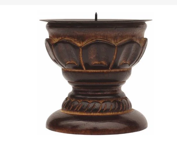 ANTIQUE STYLE ROSEWOOD PILLAR CANDLE HOLDER