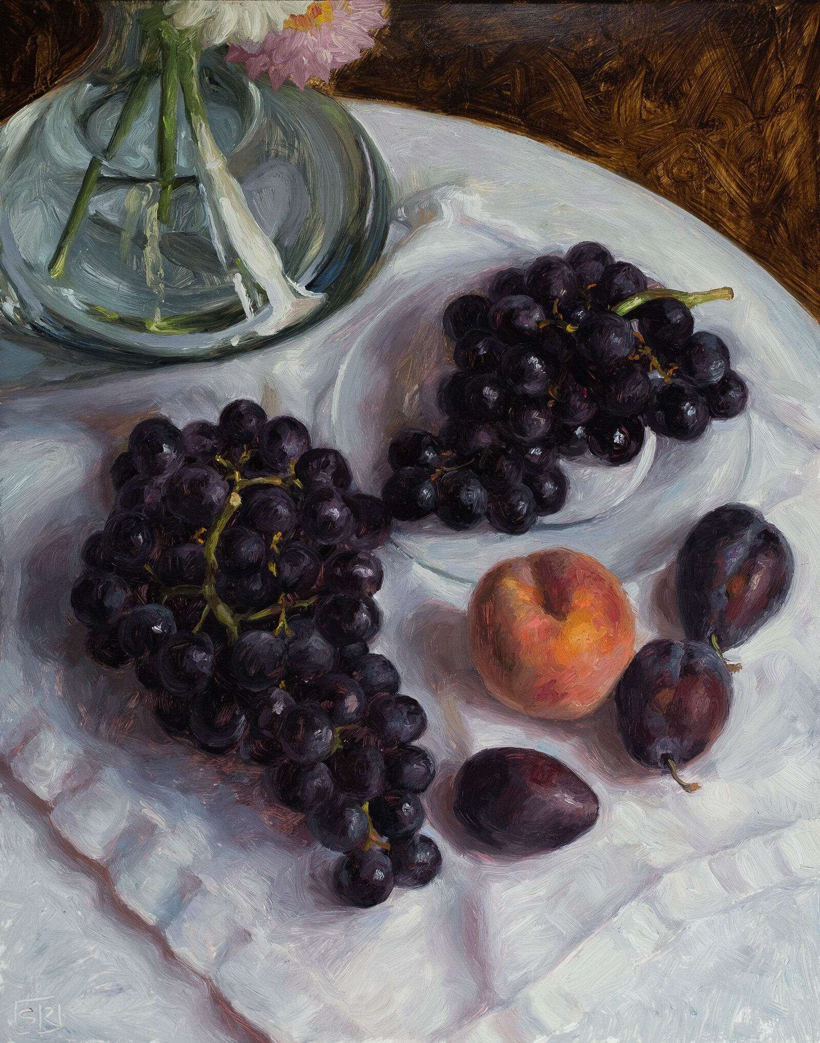Blue Grapes Plums and Peach