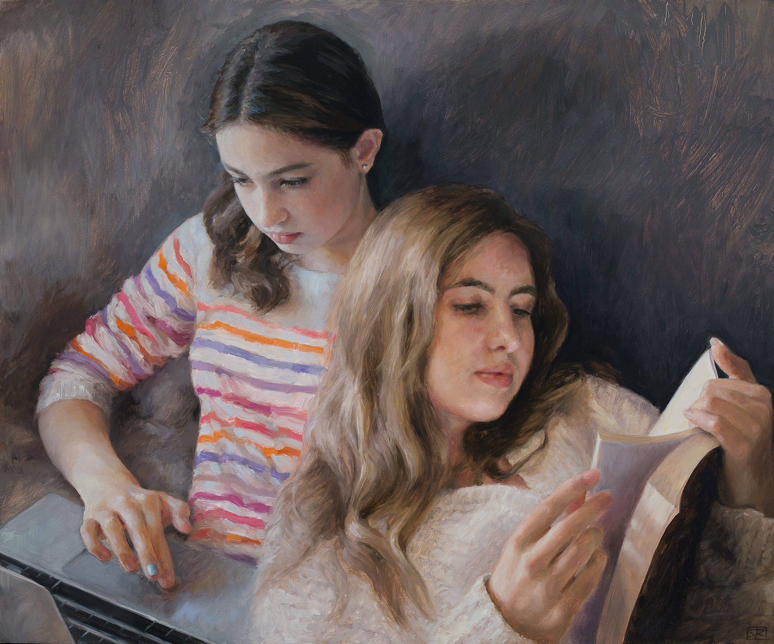 Heximer Girls (double portrait), oil on panel, 20" x 24", 2020