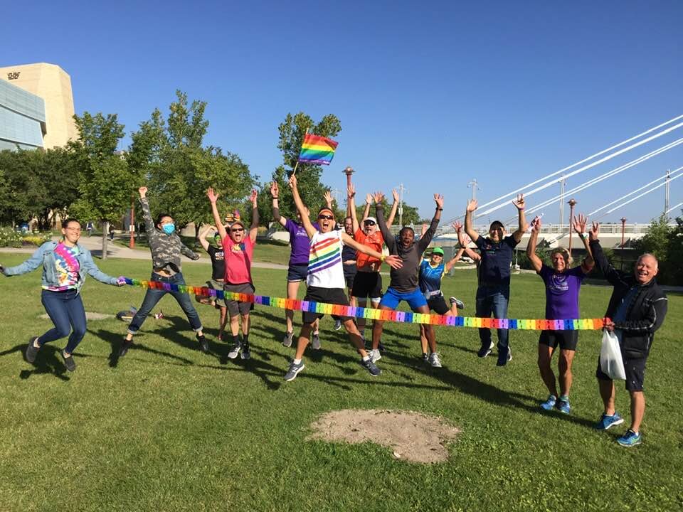 Winnipeg Frontrunners participating in the 2020 Virtual Pride Run, on September 12. This year's "virtual" run ran from September 5-12. The run raised over $3000 for Reaching Out Winnipeg, which supports LGBTQ+ refugees in Winnipeg and Beyond.
