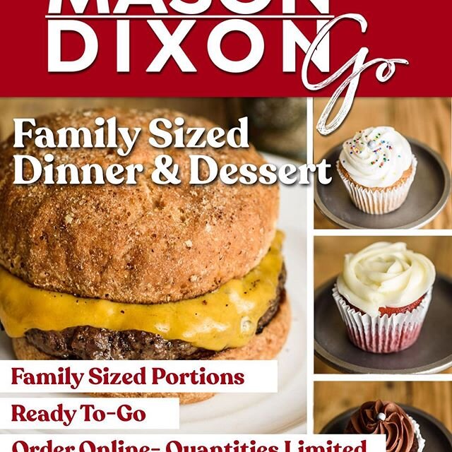Our next line of MasonDixon|go products is live! We have two options for burgers and dessert, one of which is vegan! ⠀
⠀
Option 1 includes 2 pounds of high quality ground beef from Evans Meats, 6 hamburger buns, lettuce, tomato, cheese and 6 cupcakes
