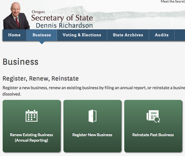  Your state's Secretary of State website will have a "Business" section where you can register your business name. 