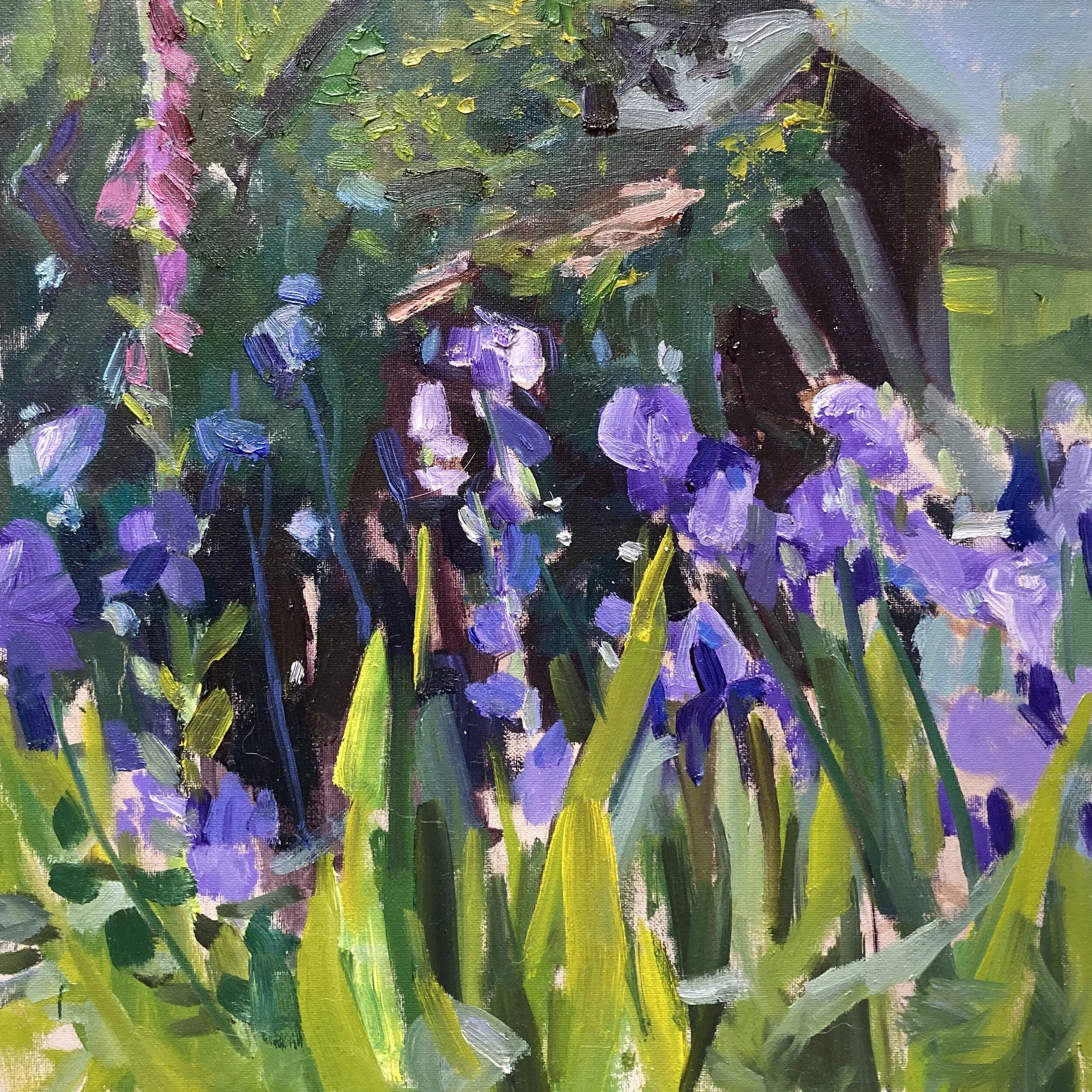   Mary’s Irises   Oil on canvas covered board, 30 x 30 cms - SOLD  