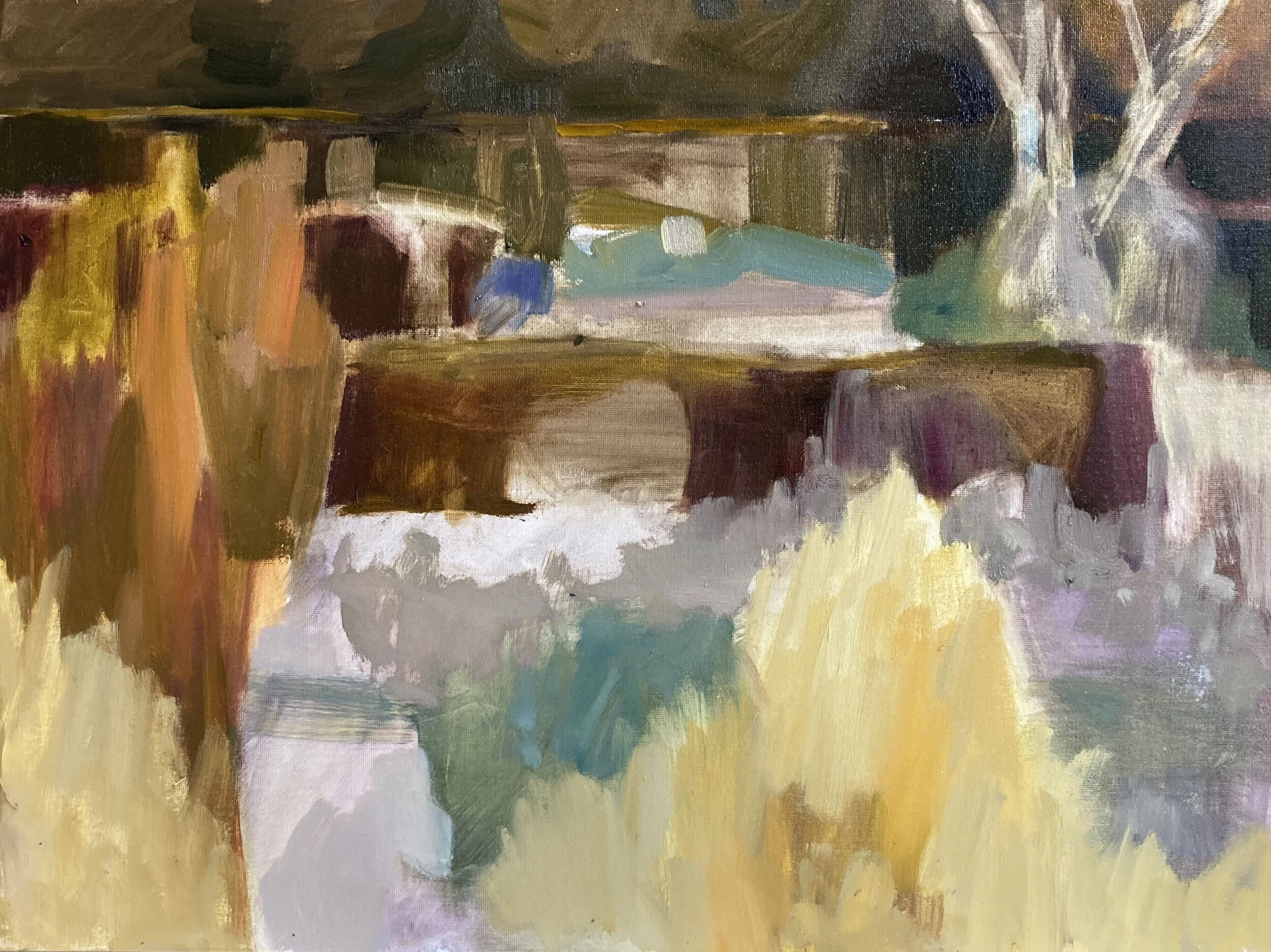   Labyrinth Gardens, late Summer   Oil on canvas covered board, 30 x 40 cms, £425.00 (unframed)  