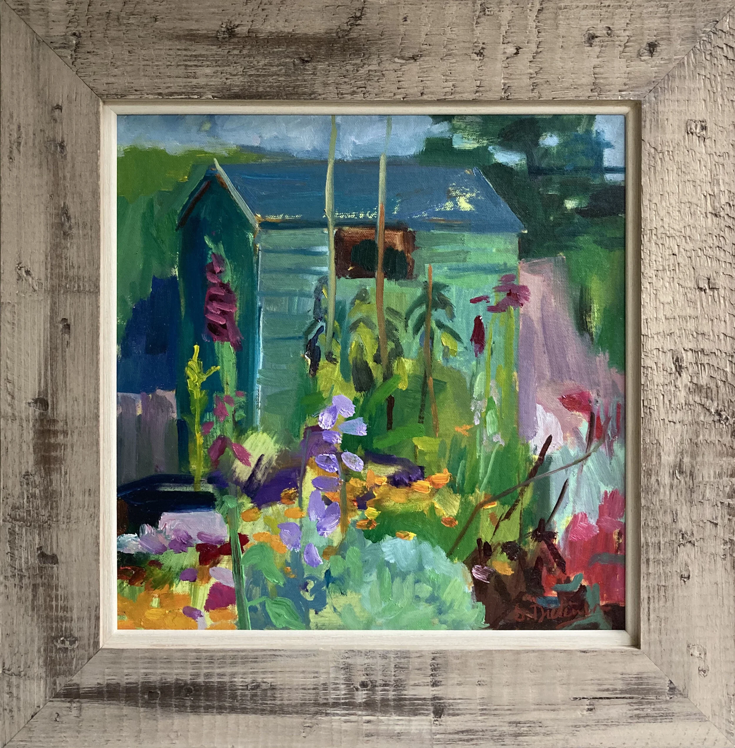   Retreat   Oil on canvas covered board, 42 x 42 cms including frame, £495.00  