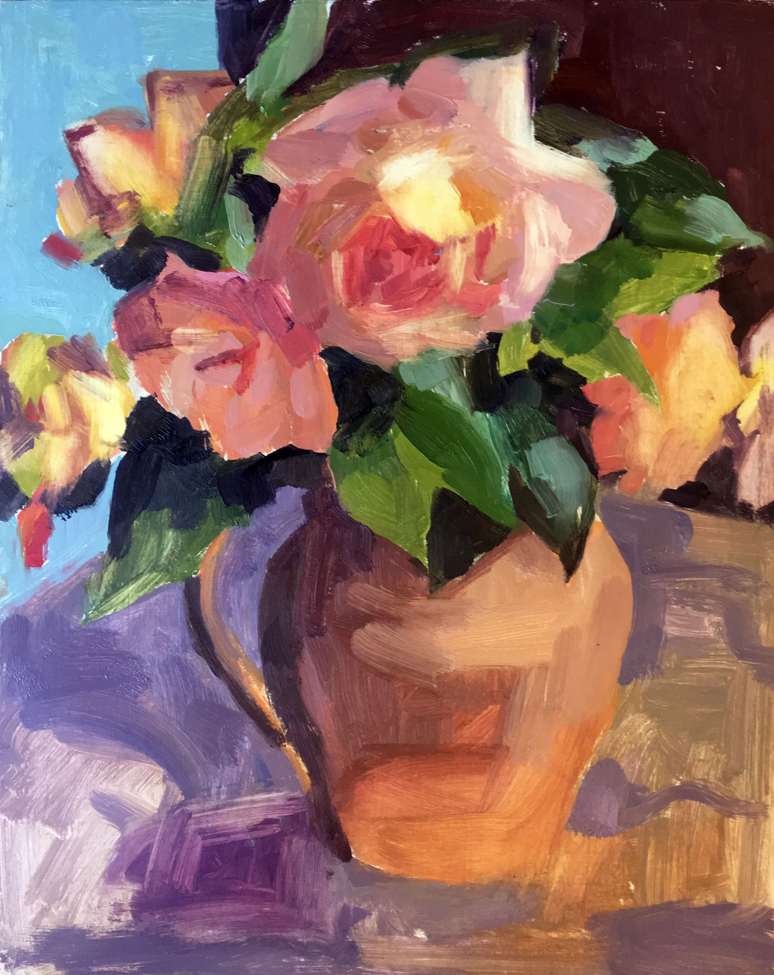   Peachy Roses   Oil on board, 30 x 40 cms - SOLD  