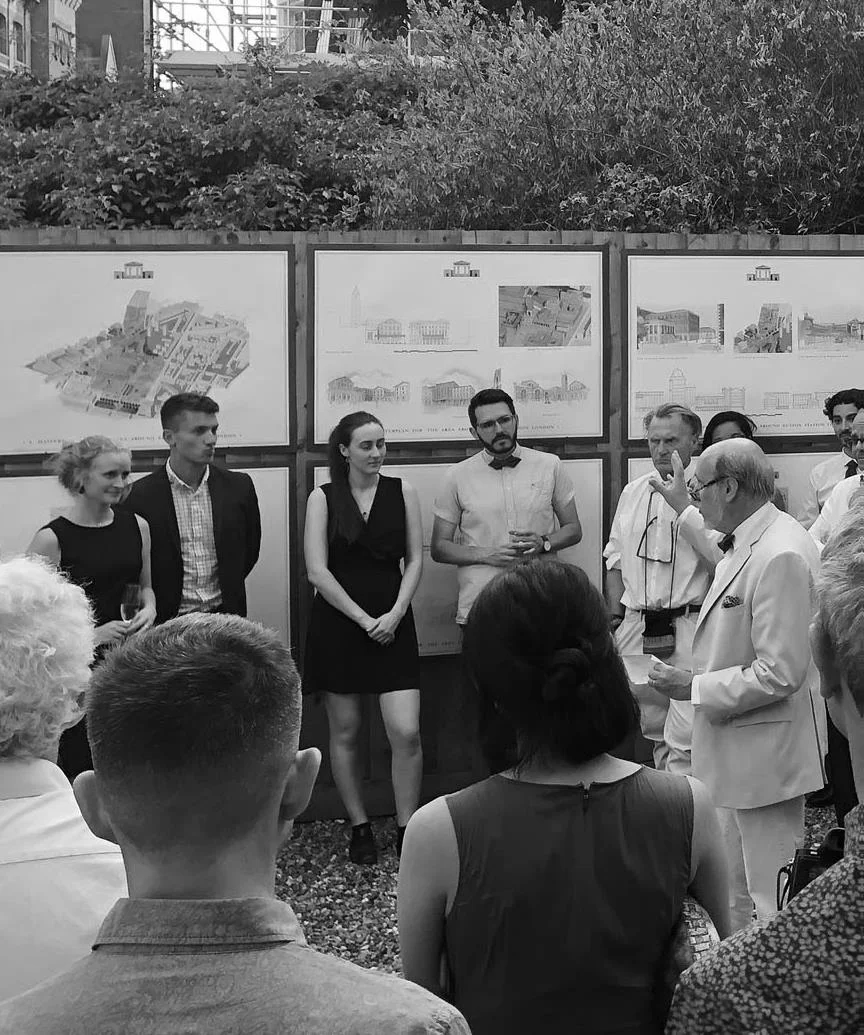 Students and tutors at the final exhibition held at 51 Gower Street, Bloomsbury, London.