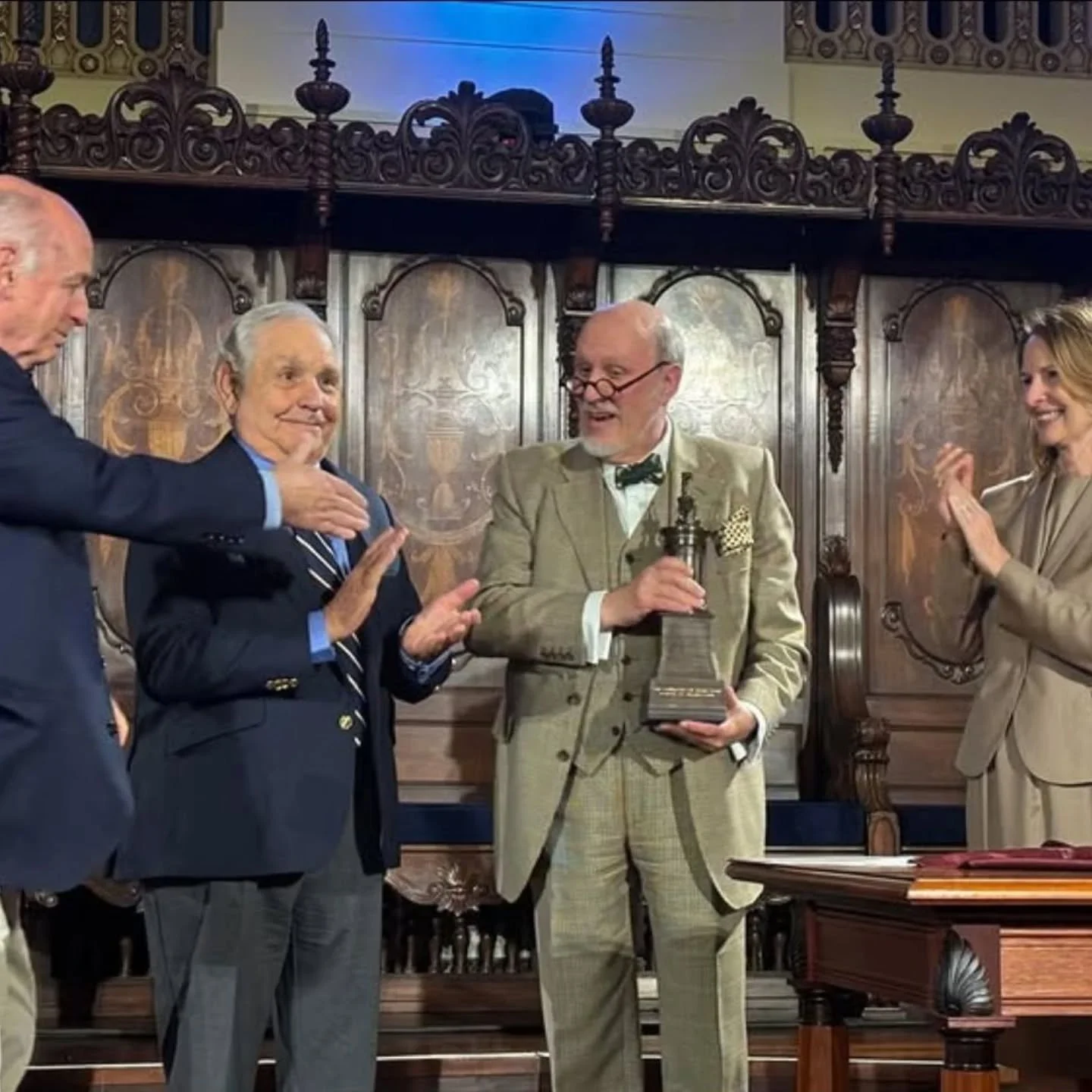 At a ceremony in the Murphy Auditorium in Chicago on Saturday, Professor John Simpson was presented with the Driehaus Prize, described as one of the most prestigious in Architecture, which he was given for his contribution to bringing the Classical t