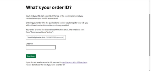 Step 3 - You will NOT have an order ID. Go to the bottom of the page and click 'register your kit a different way'.