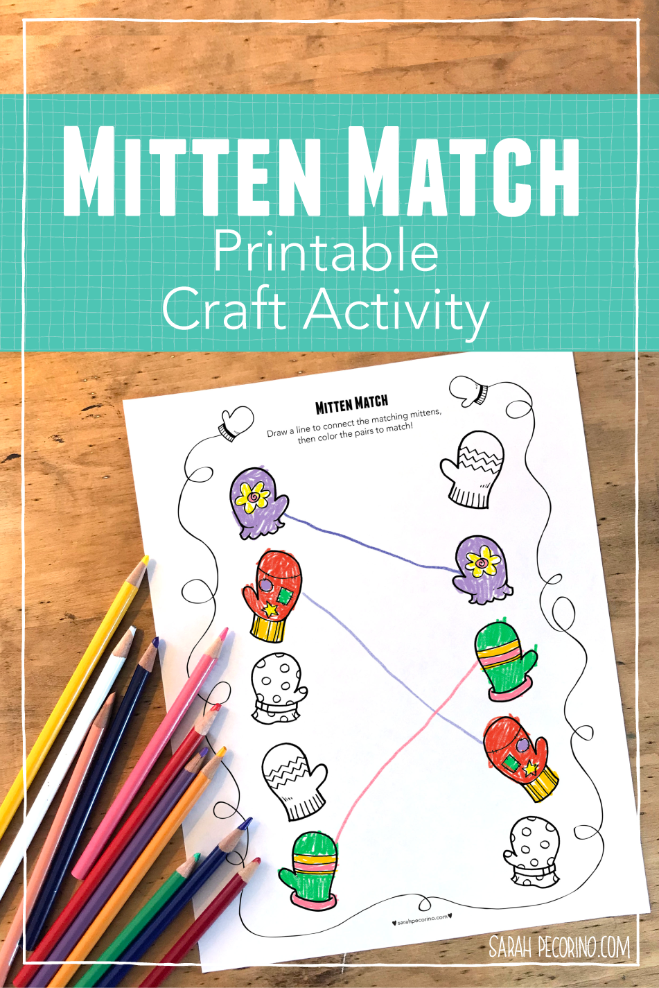 Sarah Pecorino Mitten Match Printable Activity Page great for preschoolers