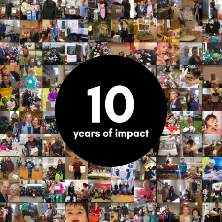 Collage of small photos with the words “Ten Years of Impact”