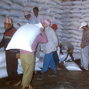 This is the ration store. Rations are stored here and taken to the distribution centre to be given to the people. Bhima / PhotoVoice / LWF