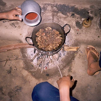 We are given 6 items every 14 days. The six items are rice, lentils, chickpeas, oil, sugar and salt. Dil / PhotoVoice / LWF