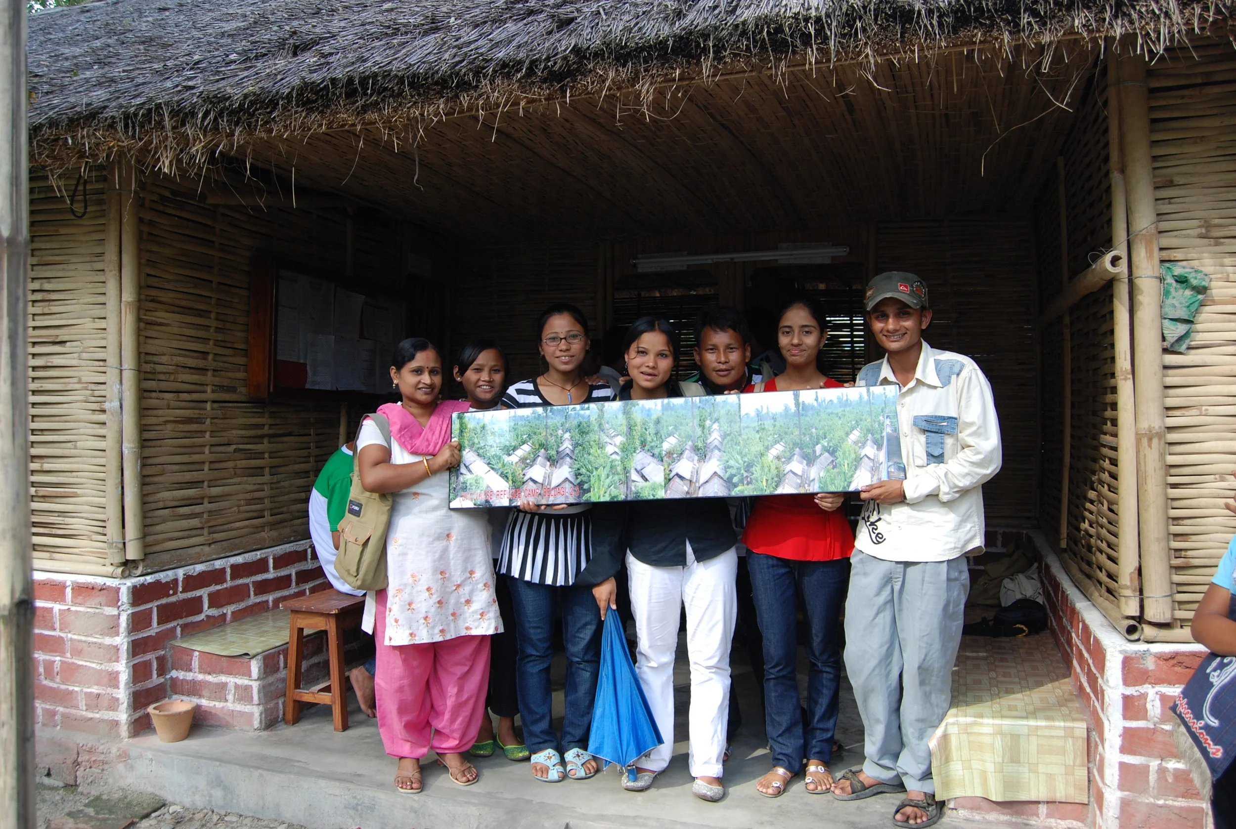  students outside the photo studio and project offices 