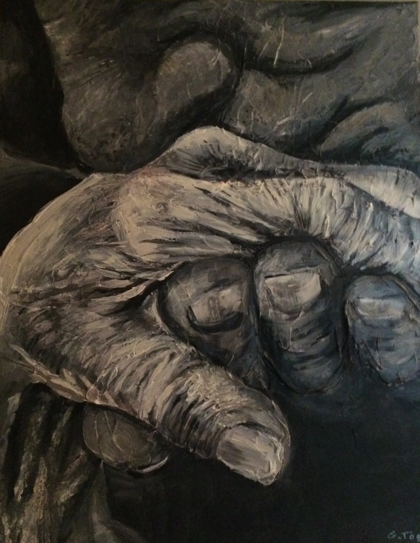 Sculptural Painting of Man Kissing Hand