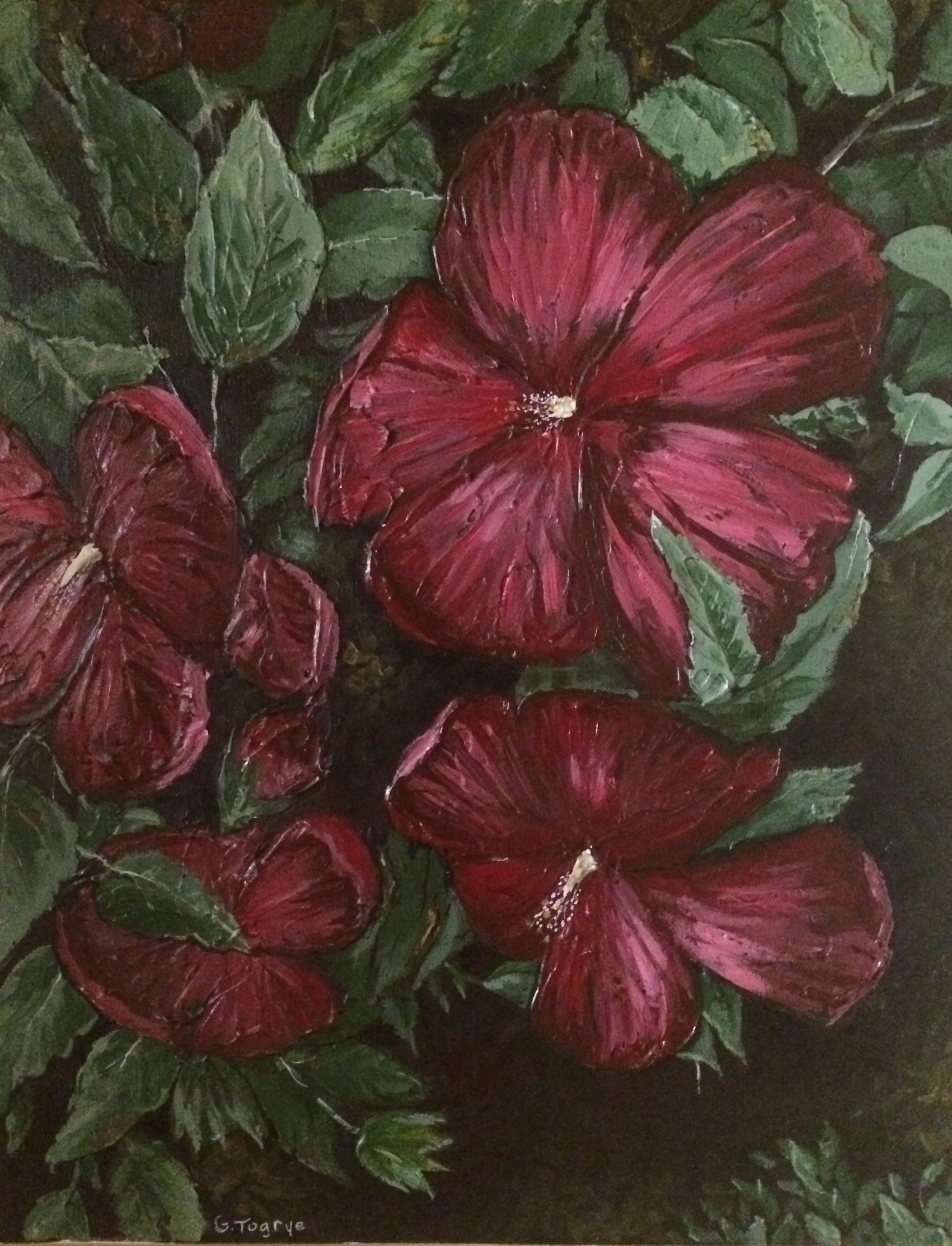 Sculptural Painting of Hot Pink Flowers 2