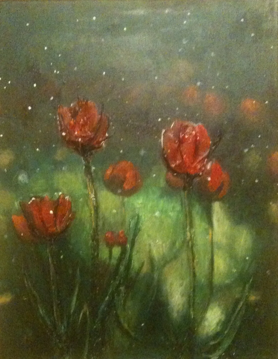 Sculptural Painting of Red Flowers