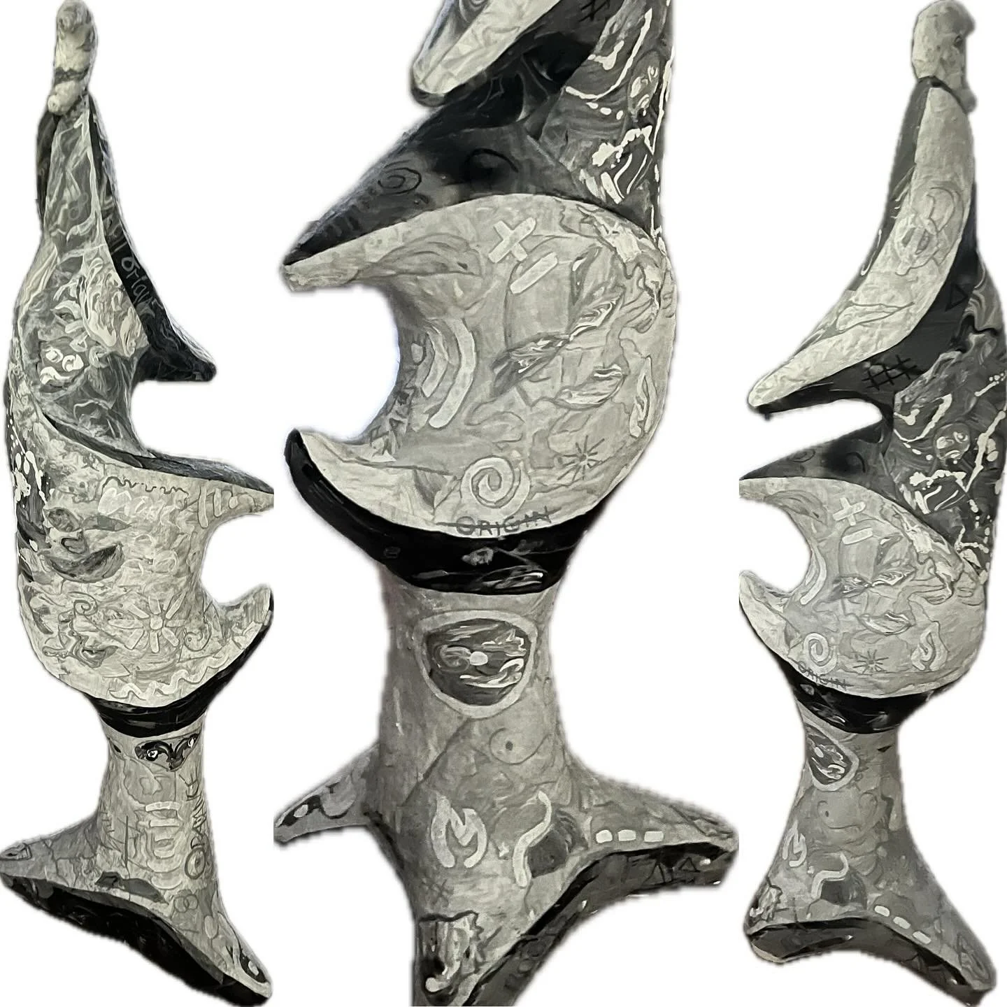 Multiple views of a totem sculpture I am working on in Savannah. I have always wanted to sculpt a totem and I like the way this evolved with patterns, symbols and words. #sculpture #mixedmedia #totem #abstract #figurative #togryeart #graffiti