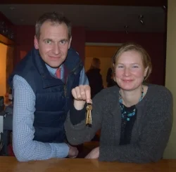 Save the Duke Campaigners James Batchelor-Wylam and Dr Sarah Caston holding keys to pub.jpg