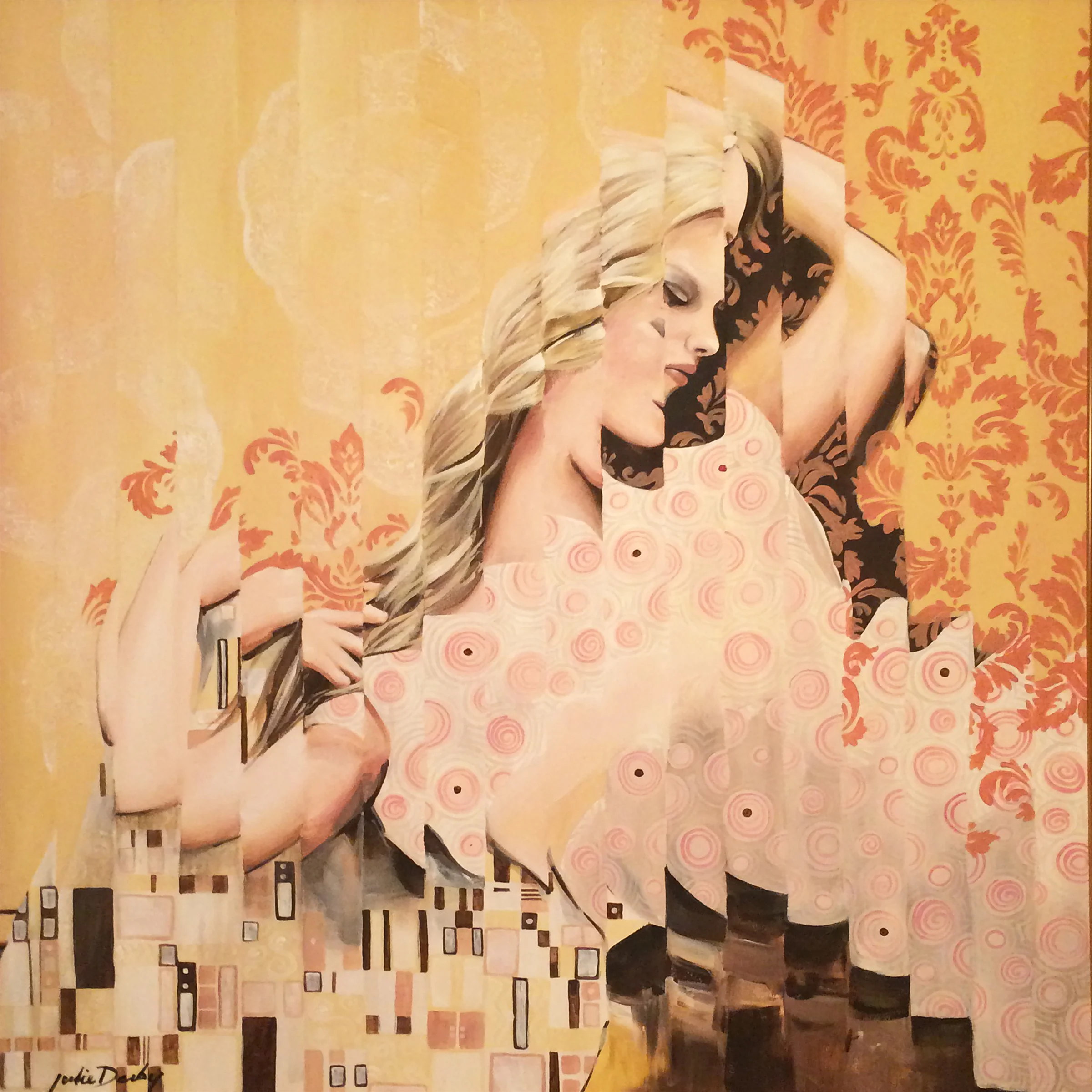 Dreaming of Gustav • 40" x 40" x 1" • Acrylic & Doilies on Canvas